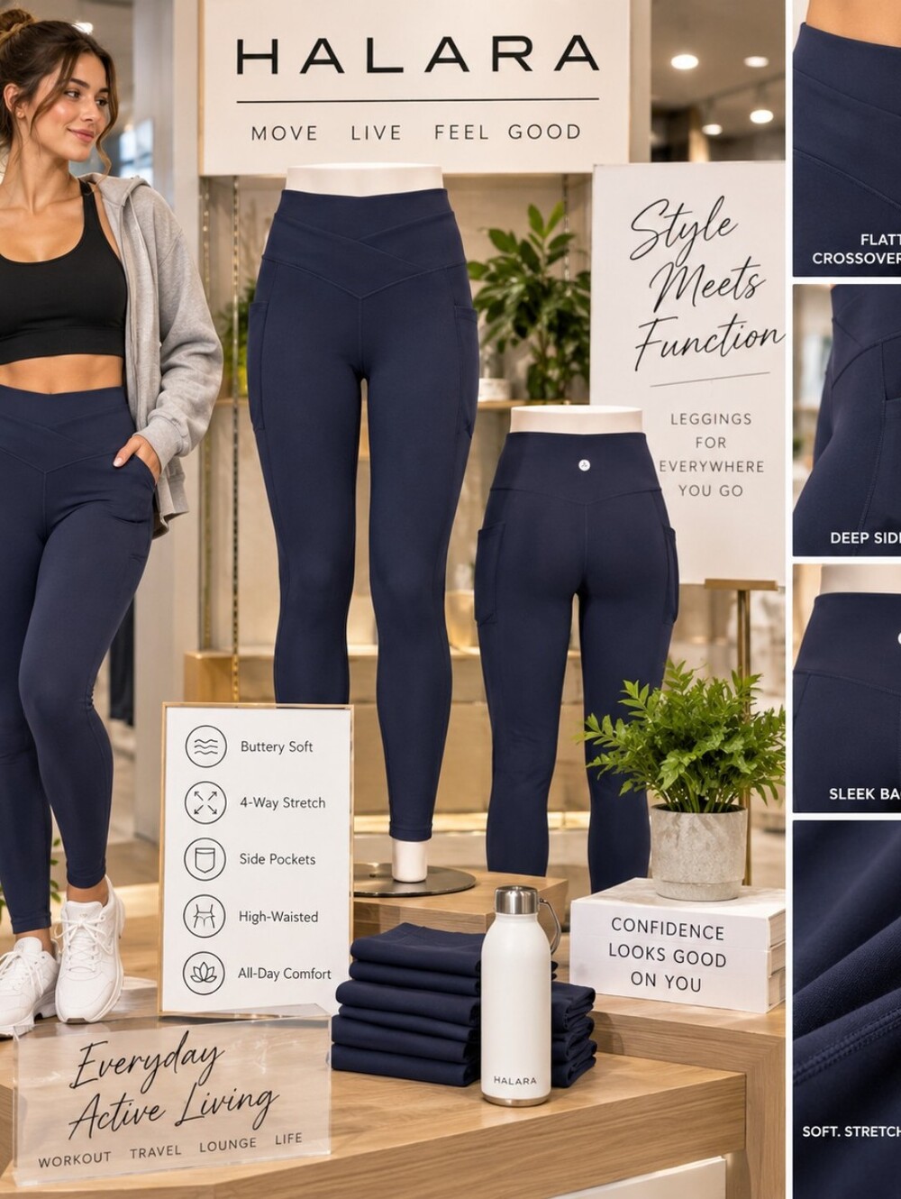 Halara Patitoff 2.0 Navy Crossover Pocket Leggings XL NWT